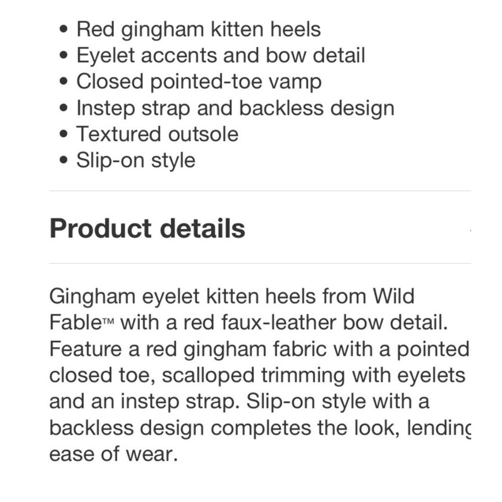 NWT Wild Fable Kitten Heels Womens 8.5 Red White Lysandra Gingham Eyelet Pointed - Picture 4 of 5